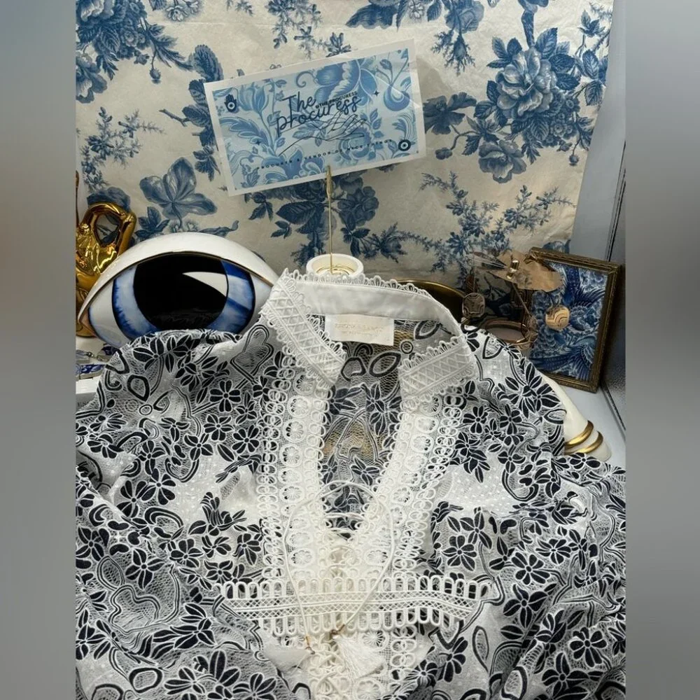 🆕 BRONX & BANCO 🧿 NWOT Santorini Long-Sleeve Tiered Floral Burnout Dress, Sz M